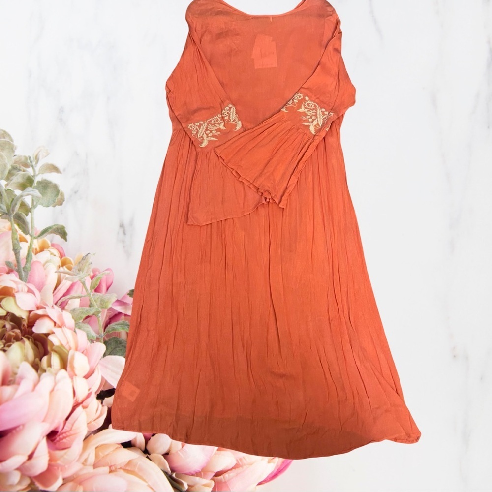 Glamorous Curve Boho Embroidered Bell-Sleeve Dress Orange White Rayon Sz 14 - Picture 9 of 14